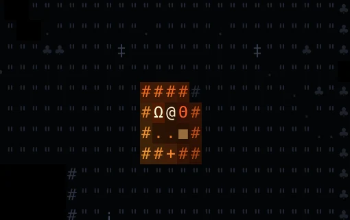 At night, a one-room timber house lit orange from inside by its hearth. The player stands between the hearth and the bed, with a chest beside them and the door shut.