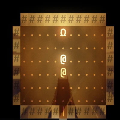 The inn at night: the hearth lights the room in warm orange, and a person standing in its light throws a long shadow toward the door.